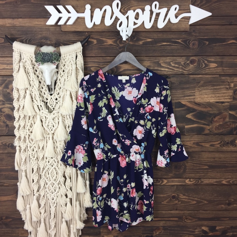Freeway | Floral Faux Wrap Drape Ruffle Romper